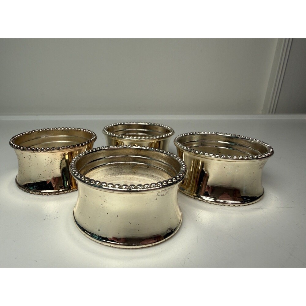 Vintage Silverplate Napkin Rings Set of 4 Beaded Rim Classic Table Decor